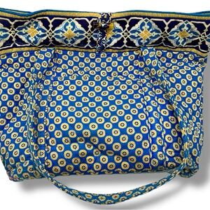 Vera Bradley Riviera Blue Top Zip Tote Bag Purse Retired 17” X 14” Loop Clasp